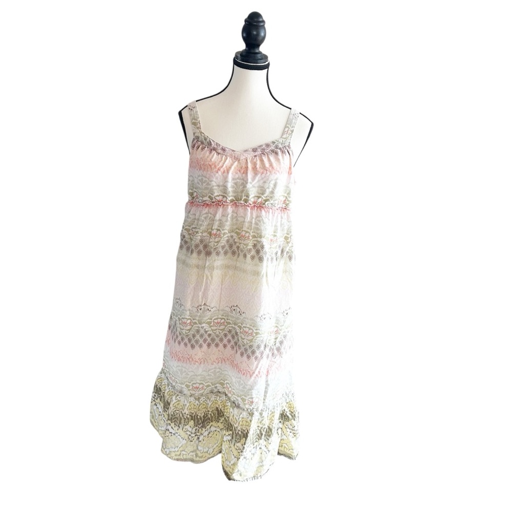 Sonoma Soft Pink & Sage Patterned Cotton Slip Dress Cotton Lined Size Small